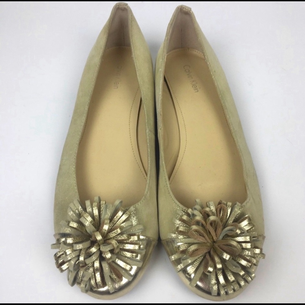Calvin Klein Women’s Neutral Flats 8 Rounded Toe Subtle Sparkle Glam Casual